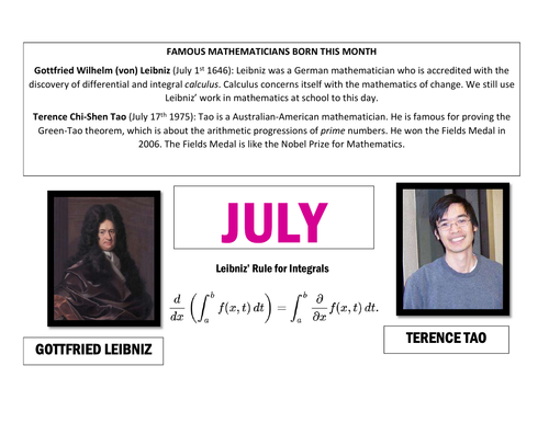Maths Calendar - July