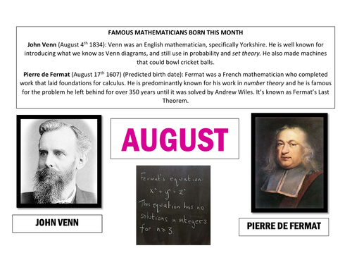 Maths Calendar - August
