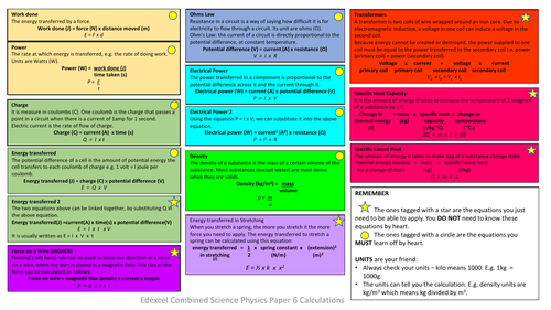 Edexcel Combined Science Physics Paper 6 Calculations