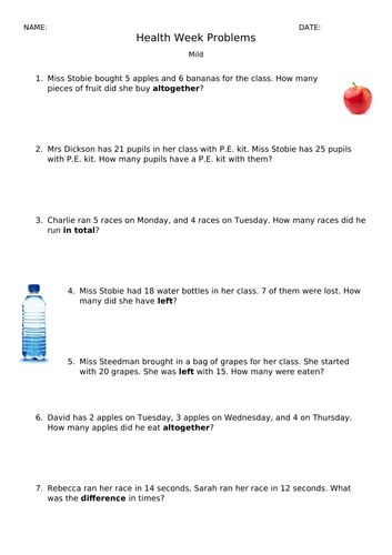 Addition and Subtraction word problems