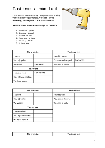 Spanish past tenses drill for GCSE