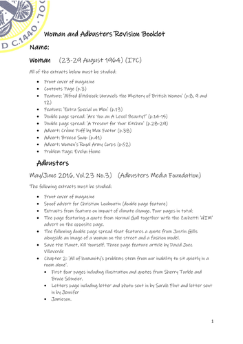 Eduqas A Level C2 Magazine workbook Woman & Adbusters