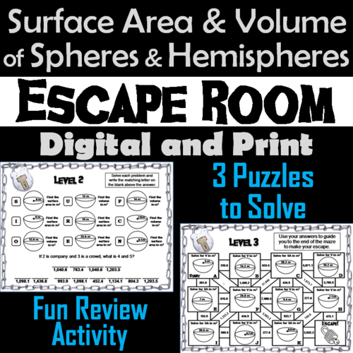 Surface Area and Volume of Spheres and Hemispheres: Geometry Escape Room Math