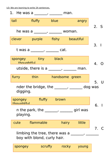 'Alan Peat' Style  2A sentence worksheet.