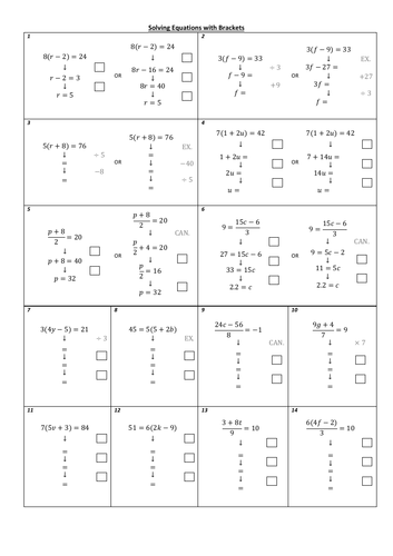 Solving equations with Structure (unknown one side, brackets and fractions)