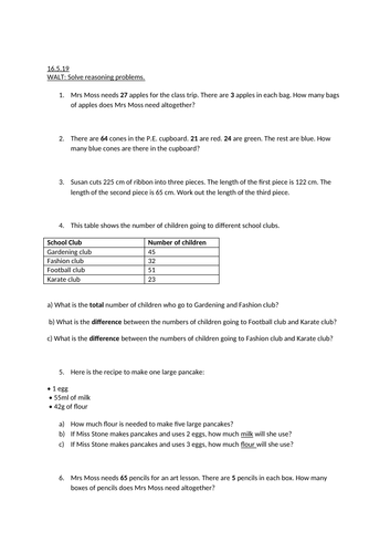Year 3 Reasoning Problems