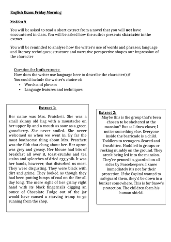 Creative writing and analysis of character