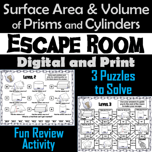 Surface Area and Volume of Prisms and Cylinders: Geometry Escape Room Math