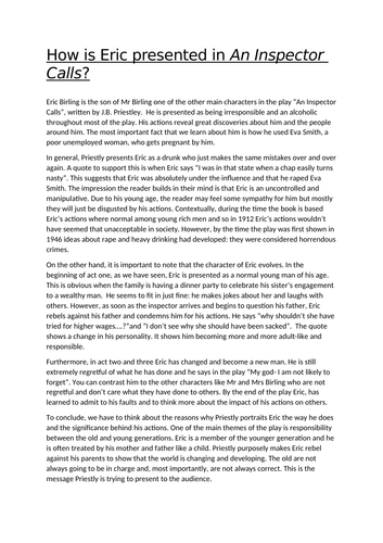 How does eric change in an inspector calls quotes image