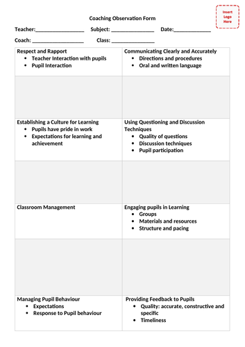 Peer Coaching Teacher Support Feedback Form 2019