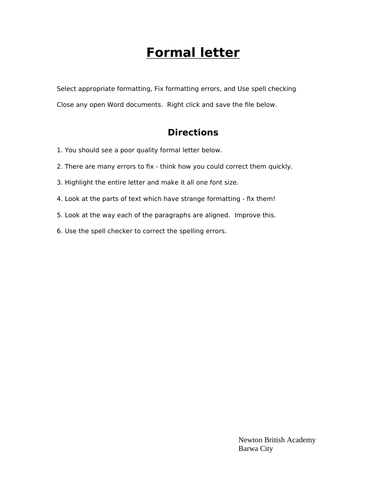 Microsoft word practical activities