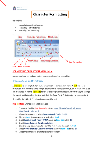 Character Formatting and Formatting Text with Styles