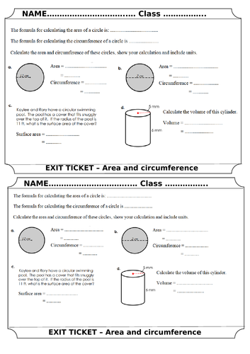 More Exit Tickets for various maths topics