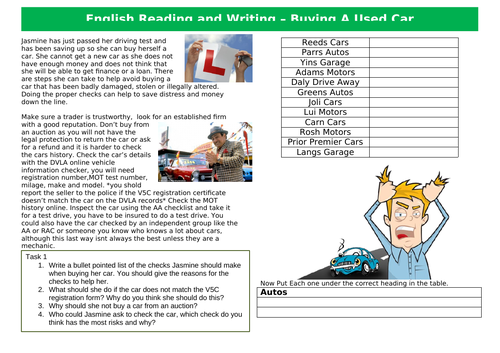 Functional Skills English Reading and Writing EL3-L1 - Buying A Used Car