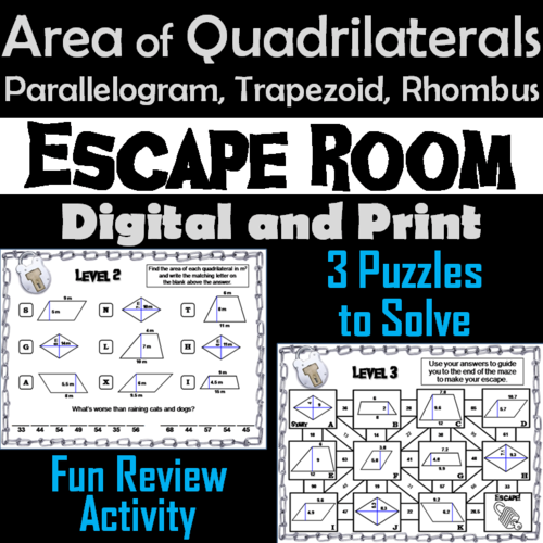 Escape Room: Area of Quadrilaterals Activity: Parallelogram, Trapezoid, Rhombus