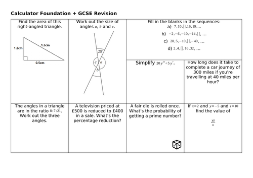 Gcse Calculator Revision Mats Set 3 Higher And Foundation Teaching Resources