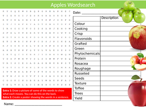 Apples #2 Wordsearch Sheet Starter Activity Keywords Cover Homework Food Technology