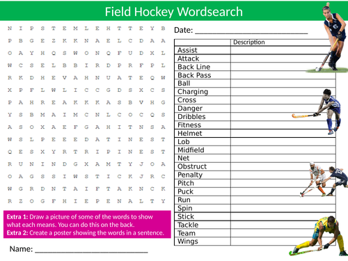 Hockey Wordsearch Sheet Starter Activity Keywords Cover Homework Sport ...
