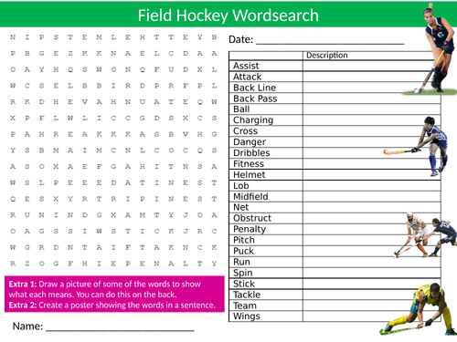 Hockey Wordsearch Sheet Starter Activity Keywords Cover Homework Sport Physical Education