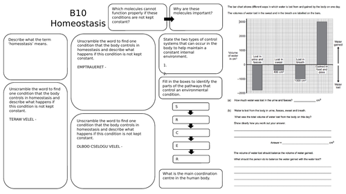 AQA Biology B10 revision sheet mat and answers