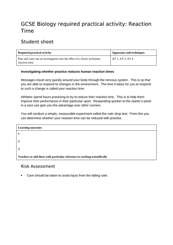 AQA GCSE REQUIRED PRACTICAL REACTION TIME