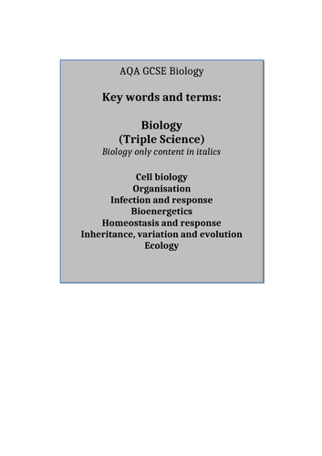 GCSE BIOLOGY AQA KEYWORD LISTS (COMBINED AND TRIPLE)