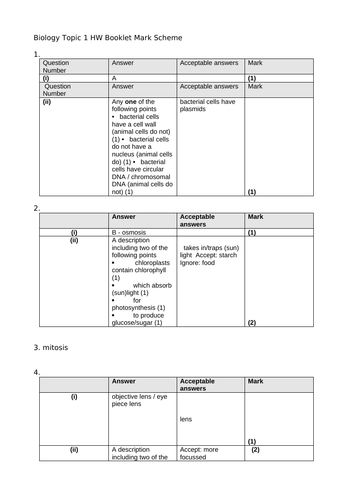 AQA GCSE CELL BIOLOGY HOMEWORK BOOKLET EXAM QUESTIONS