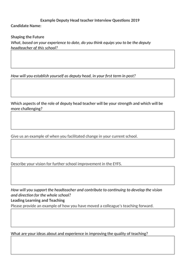 Deputy Headteacher Example Interview Questions 2019