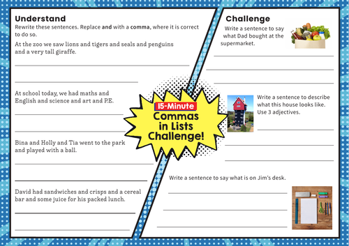 Commas in Lists – SPaG Challenge Mat