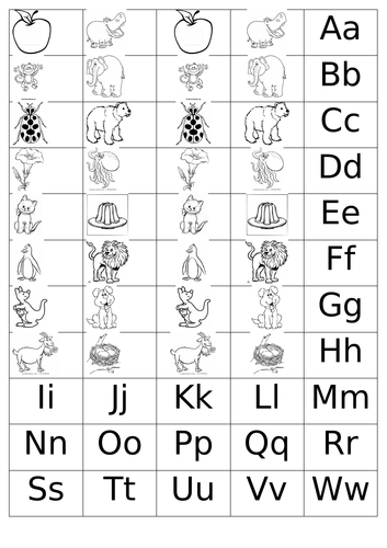 Alphabet pictures and letters match