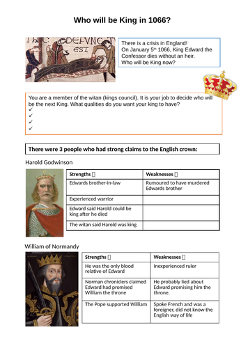 Norman Conquest Worksheet