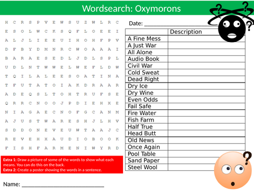 Oxymorons Wordsearch Sheet Starter Activity Keywords Cover Homework English Language