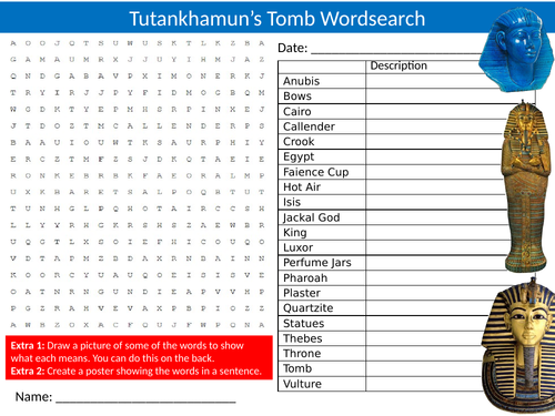 Tutankhamun's Tomb Wordsearch Sheet Starter Activity Keywords Cover Homework History Egypt Egyptians