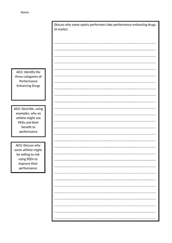 GCSE PE Performance enchancing drugs exam question