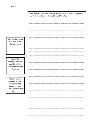 GCSE PE skeletal system exam question