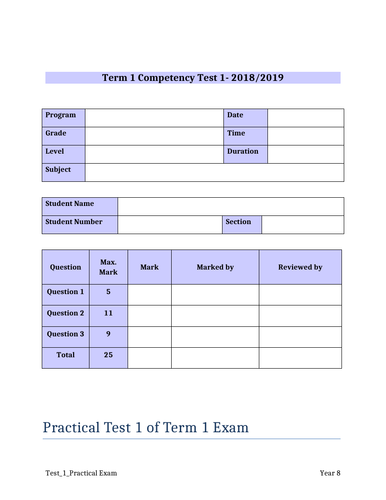 Python programming  Practical Test for Year 8