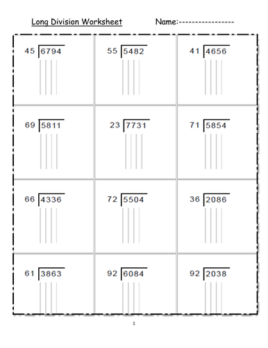 long division worksheets teaching resources
