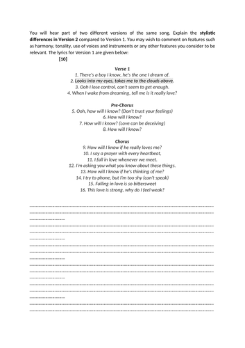 Eduqas A-level Music Rock & Pop Comparison Sample Question: "How Will I Know"