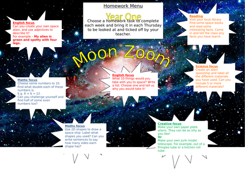 space topic homework grid