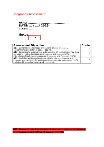 KS3 Geography assessment questions