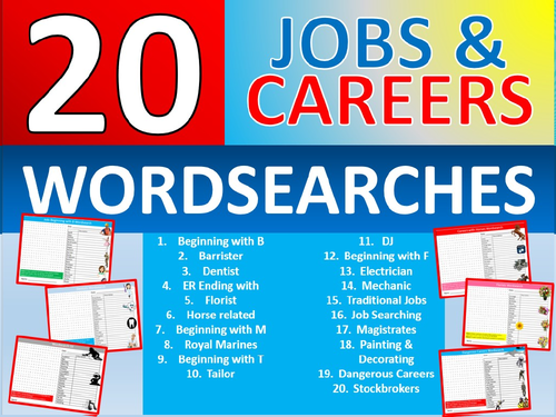 20 x Careers Wordsearch Sheet Starter Activity Keywords Cover Homework Jobs Advice PSHE