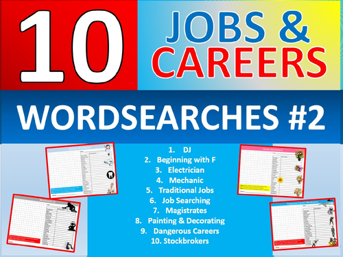 10 x Careers Wordsearch #2 Sheet Starter Activity Keywords Cover Homework Jobs Advice