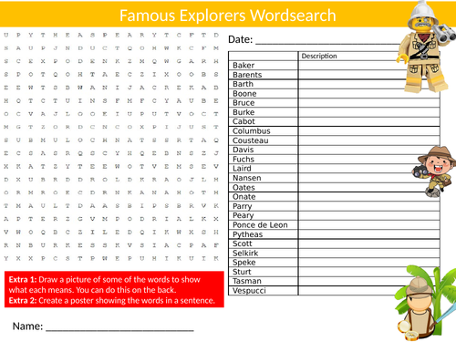 Famous Explorers Wordsearch Sheet Starter Activity Keywords Cover Homework Geography History