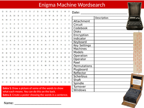 The Enigma Machine Wordsearch Sheet Starter Activity Keywords Cover Homework World War 2 History