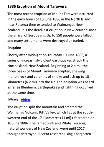 1886 eruption of Mount Tarawera Handout