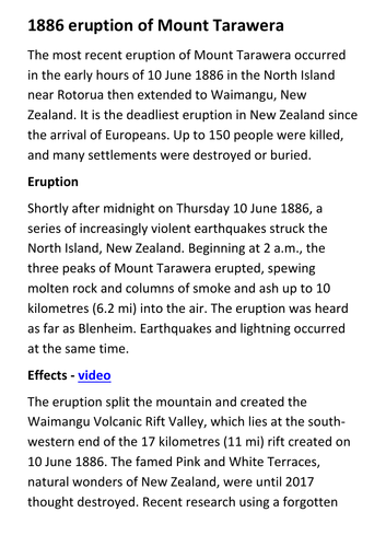 1886 eruption of Mount Tarawera Handout