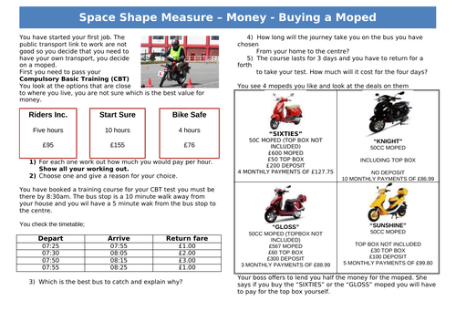 Functional Skills Maths - Money - EL2 to EL3 - Buying a Moped