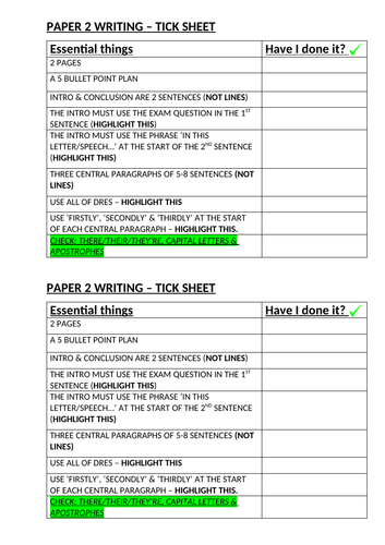 Paper 2 Writing Checklist with example - GCSE English ...