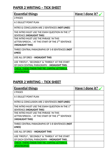 Paper 2 Writing Checklist with example - GCSE English Language