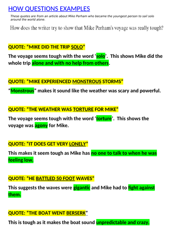Reading Exam Revision Sheets - EDUQAS GCSE English Language